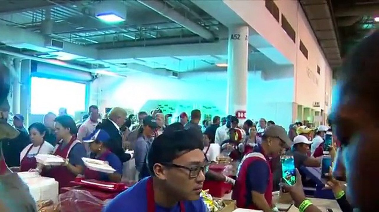 MUST SEE President Trump Feeds Survivors at Hurric