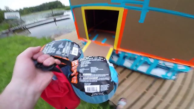 24 HOUR BOX FORT BOAT ON A LAKE!! FISHING, HUGE WAVES, REAL SHOWER & 3:00AM SCARY ISLAND