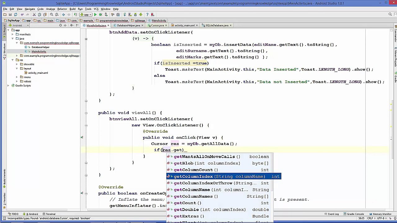 Android SQLite Database Tutorial 4 # Show SQLite Database table Values using Android