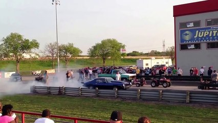Drag Racing Old School Camaro And A Chevy Truck Drag Race