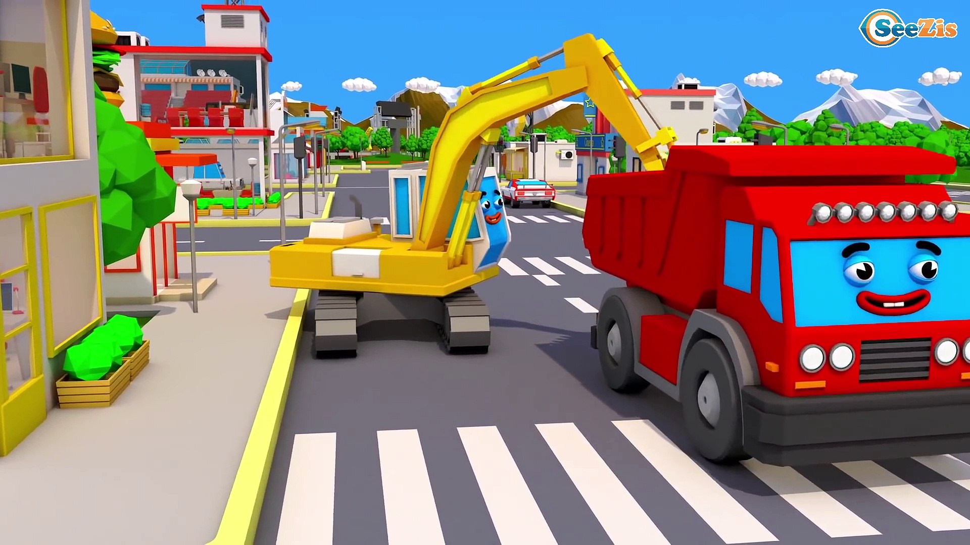 Trator toca trompete  Carros para crianças - 3D Desenhos animados -  Caminhão e Carros Crianças 