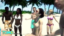 ビーチで全裸の少女が複数の男性と性行為