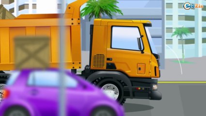 Learn Red Truck Drive in the City Trucks Cartoon Cars Compilation