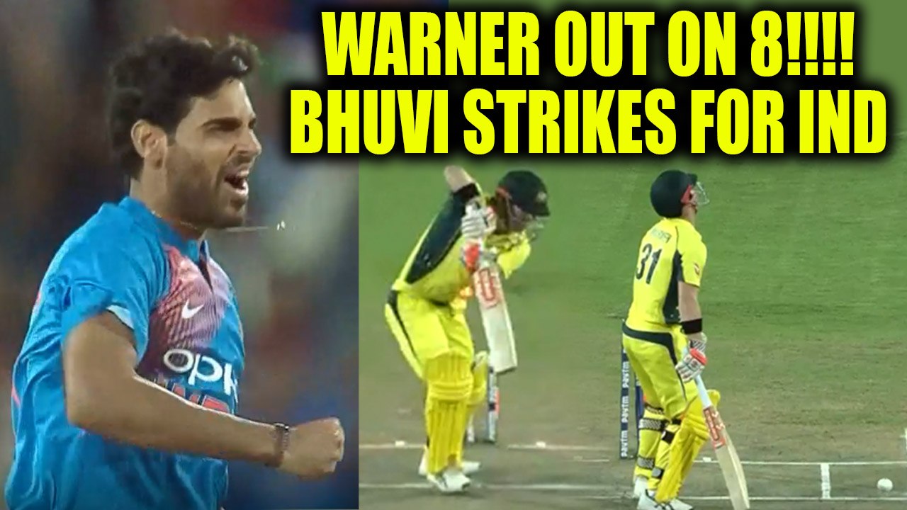 India vs Australia 1st T20I : David Warner dismissed for 8, Bhuvi strikes | Oneindia News