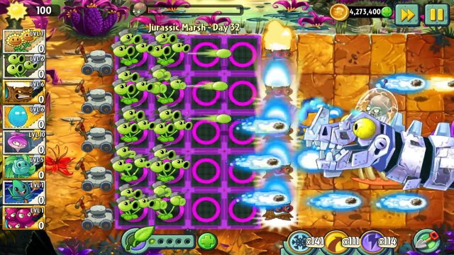 Plants vs Zombies 2 MOD: Threepeater Pvz2 Vs All Freakin Zomboss: Gameplay 2017