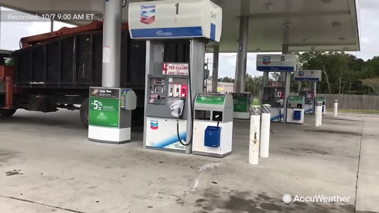 Gas stations empty in Biloxi, Mississippi before Hurricane Nate