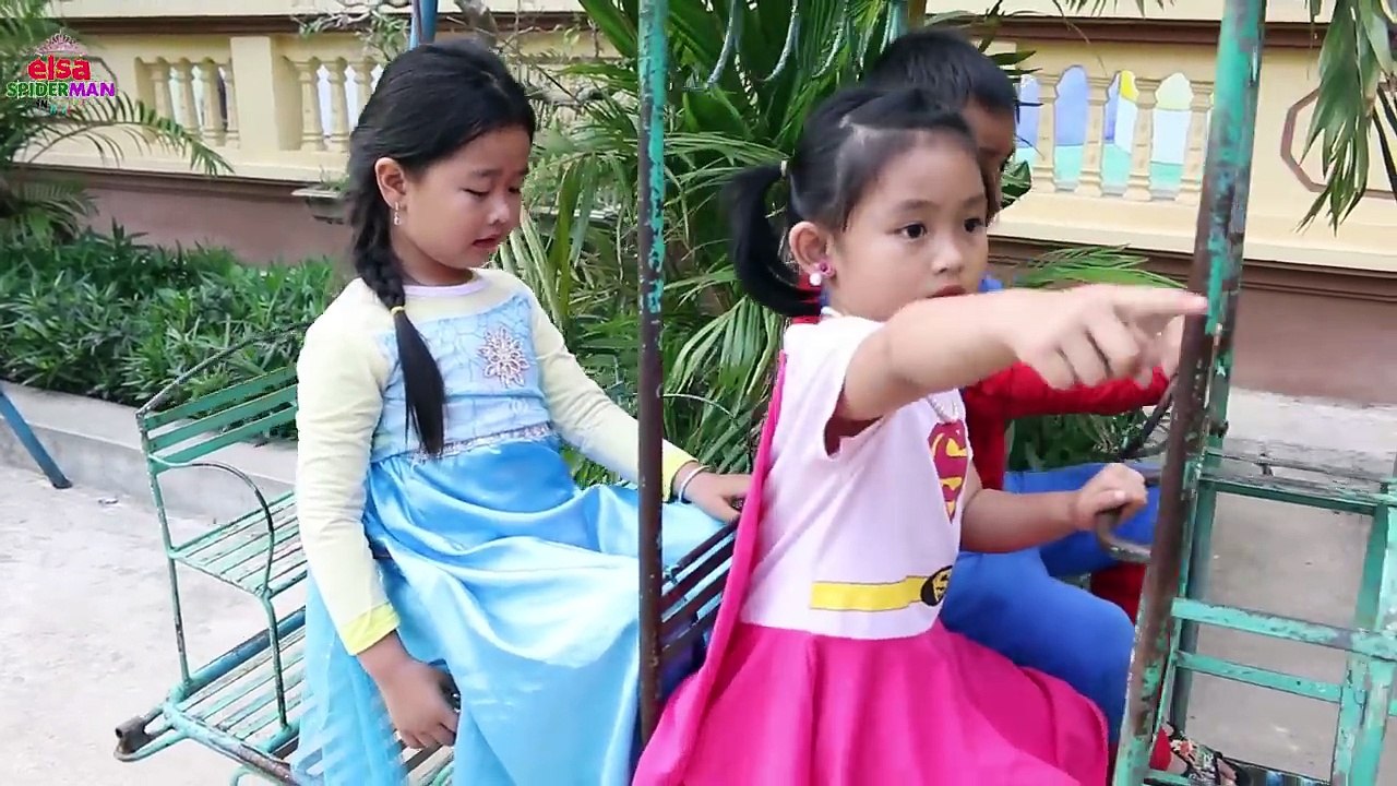 Frozen Elsa & Spiderman go to School on Sunday! w/ Joker Thief Schoolbag, Police Superhero fun!