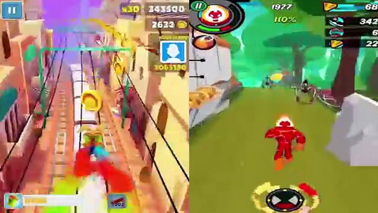 ✔ Subway Surfers & Ben 10 играем Мультик игра Собиратель монет Соревнования ✔