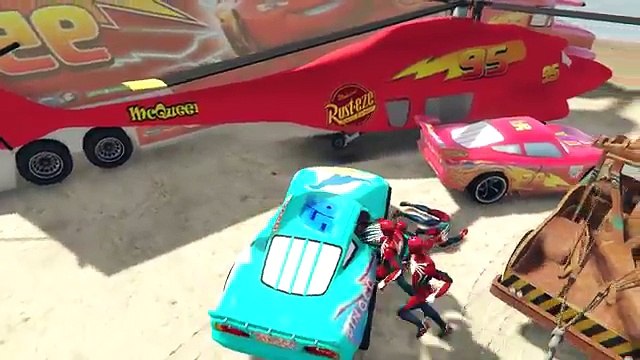 Disney Pixar Cars Lightning McQueen Helicopter, Tow Mater, Mack Truck, Dinoco McQueen & Spiderman