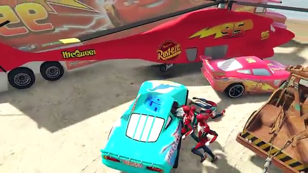 Disney Pixar Cars Lightning McQueen Helicopter, Tow Mater, Mack Truck, Dinoco McQueen & Spiderman