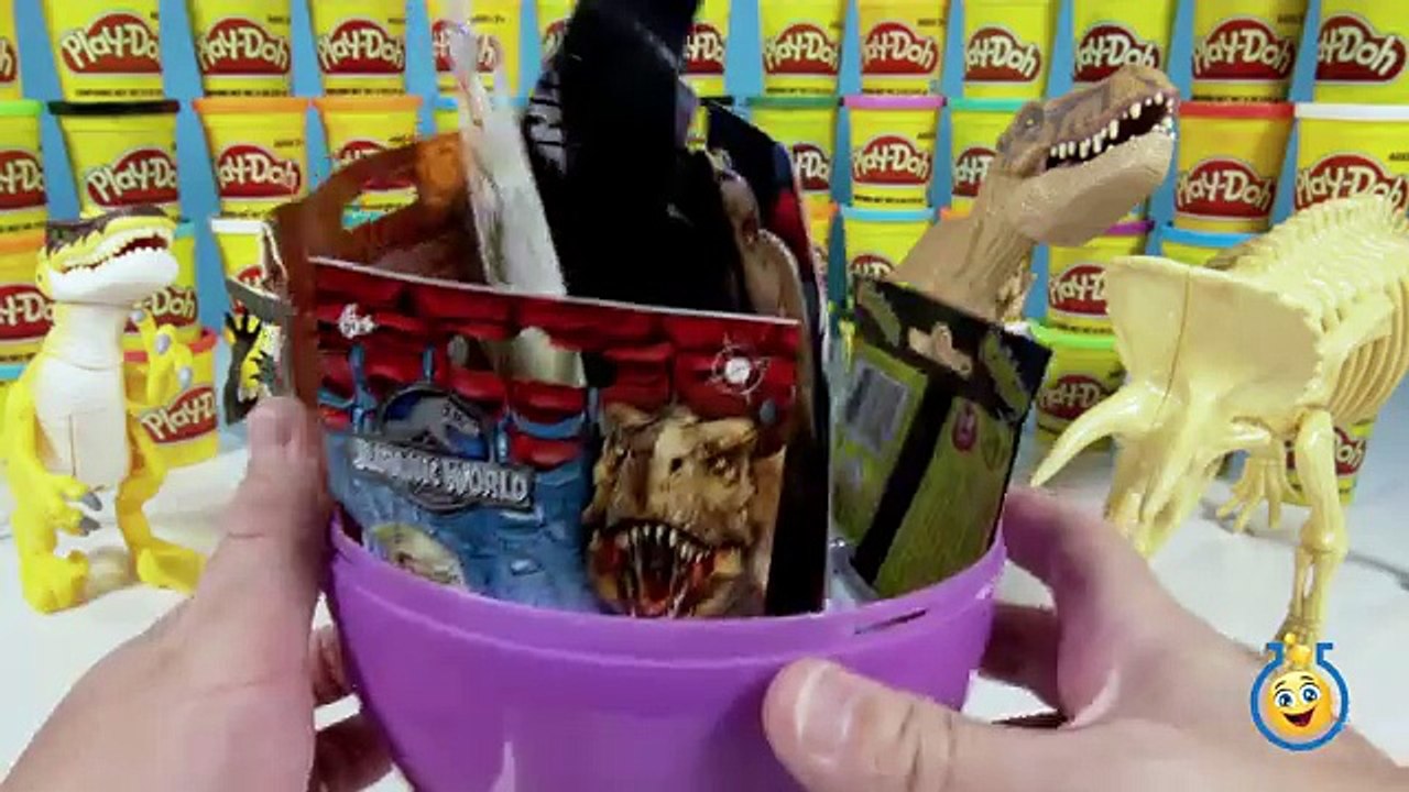 Giant Jurassic World Dinosaur Play Doh Surprise Egg with Velociraptor Blue Toy by ToyLabTV