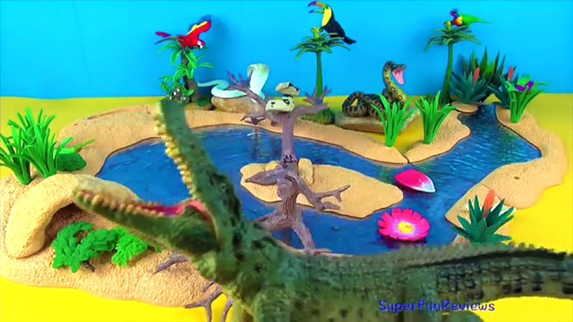 Wild Animals Hippopotamus Crocodiles Snakes & Birds Kids Toys Learn in English - Fun Ending