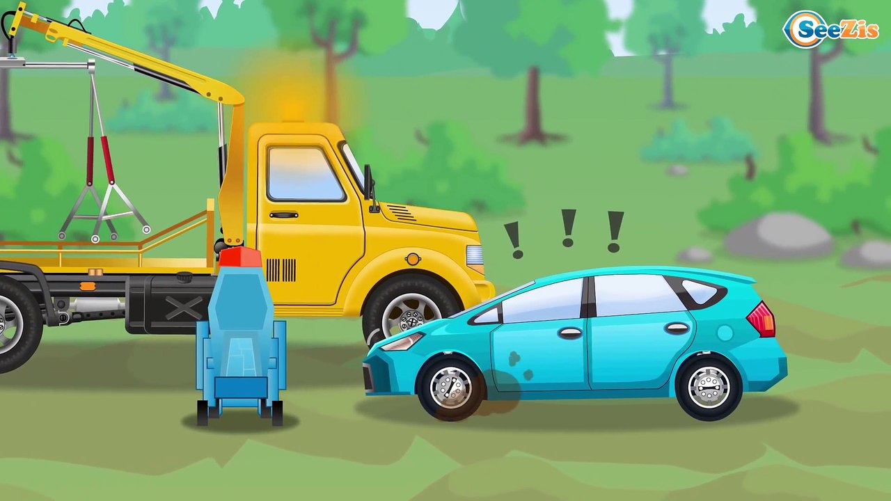 The Green Monster Truck and Cop Car - The Big Race in the City of Cars Cartoons for Children