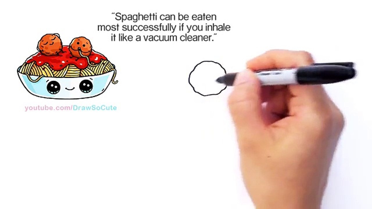 How to Draw Spaghetti and Meatballs step by step Easy - Fun Food with faces