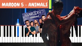 Maroon 5 - Animals Piano Easy Tutorial + Cover with Lyrics - Synthesia Music Lesson