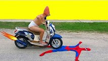 Amusing baby & Spiderman Motorbike Accident! w Joker Princess Rapunzel Snow Whit
