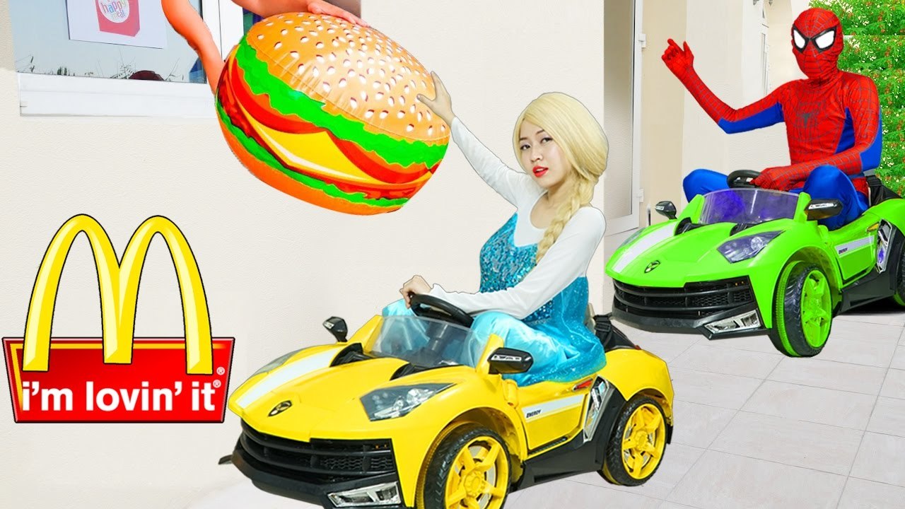 Spiderman Frozen Elsa McDONALDS DRIVE THRU Prank Joker Stolen Elsa Happy Meal Superhero In Real Life