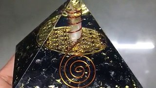 Amethyst Orgone Pyramid With Metal Flower Of Life And Amethyst Point