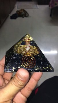 Amethyst Orgone Pyramid With Metal Flower Of Life And Amethyst Point