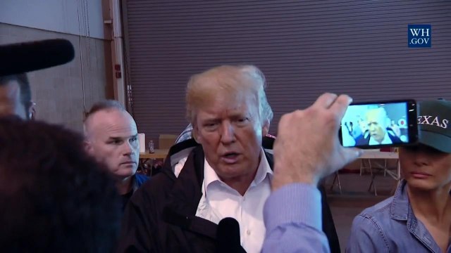 The President And Melania Trump Visit A Hurricane Harvey Shelter