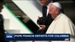 i24NEWS DESK | Pope Francis departs for Colombia | Wednesday, September 6th 2017