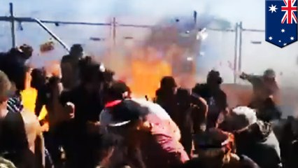 Spectators scorched when car ignites gasoline mid-burnout