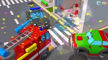 Learn Colors & Vehicles Fire Truck & Police car w Racing Cars! 3D Animation Cars Team Cart