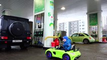 Baby Driving Power Wheels to Petrol Station Toys Shopping