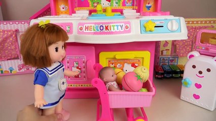 Baby Doli and Hello kitty kitchen food toys baby doll play