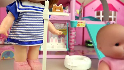 Baby doll slide play house and pink car toys