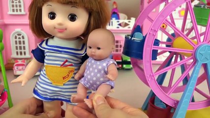 Baby doll car and slide park egg toys play