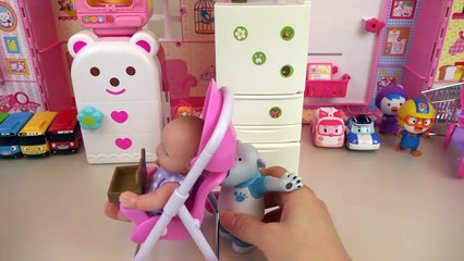 Baby doll and refrigerator food toys play