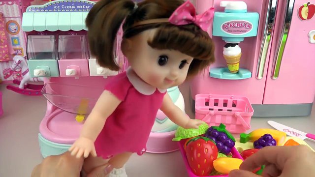 Fruit Ice cream shaker and Baby doll refrigerator toys play