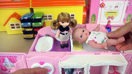 Pink pumpkin carriage and Baby doll house bag toys