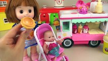Baby Doll and ice cream car toys making ice cream play doh