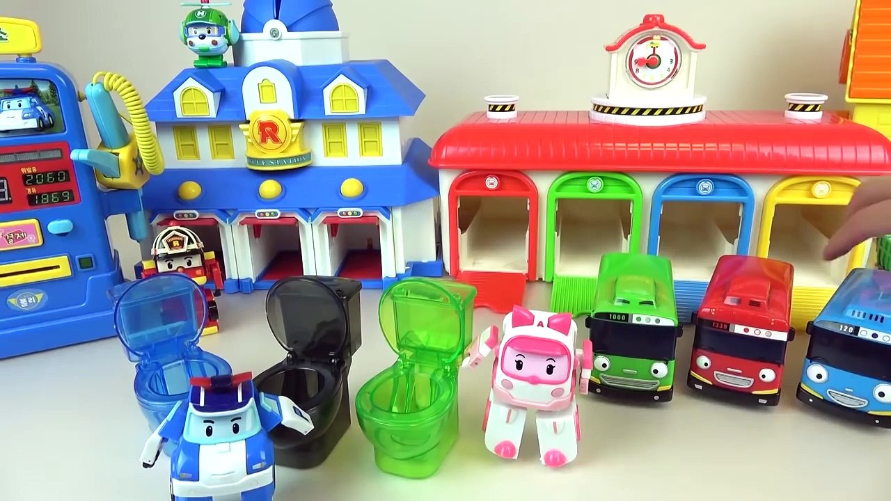 Robocar Poli car toys ambulance Amber Tayo bus Toliet and Gas Station