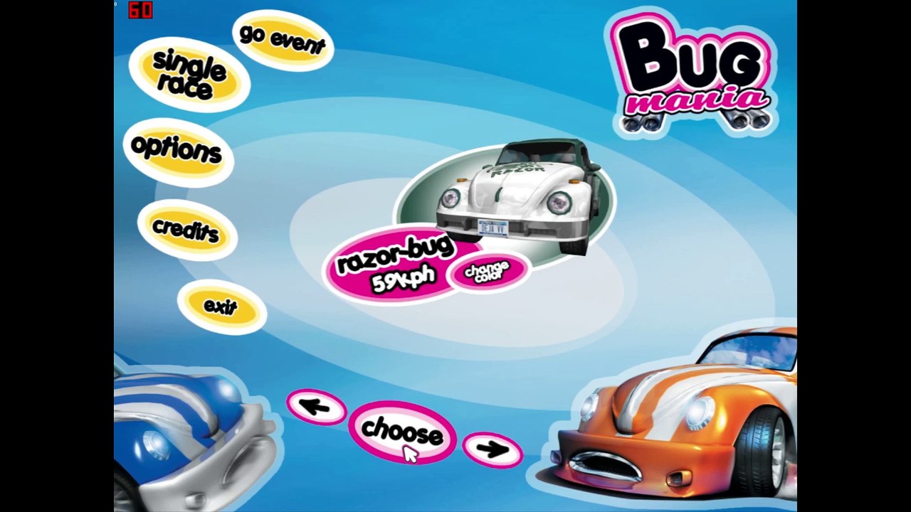 Bug Mania gameplay on Winter track with razor-bug car