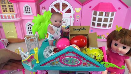 Baby doll house Surprise eggs and Kinder Joy toys play
