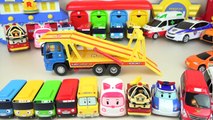 Robocar Poli car toys and Tayo bus on Pororo Carrier car