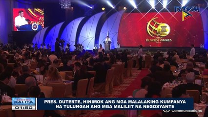 Descargar video: Pres. Duterte, hinimok ang mga malalaking kumpanya na tulungan ang mga maliliit na negosyante