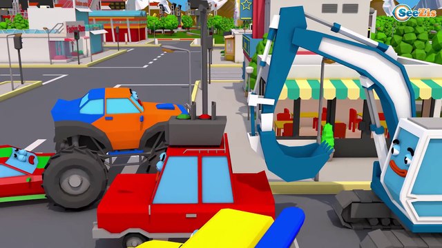 Kids Car Learn Colors With Excavator Truck - Trucks Coloring Video For Kids Cars & Trucks Stories