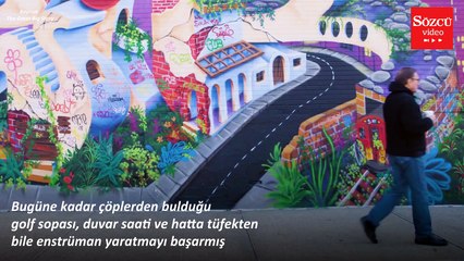 Topladığı çöpleri müzik aletlerine dönüştürdü