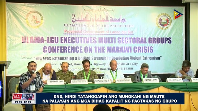 DND, hindi tatanggapin ang mungkahi ng Maute na palayin ang mga bihag kapalit ng pagtakas ng grupo