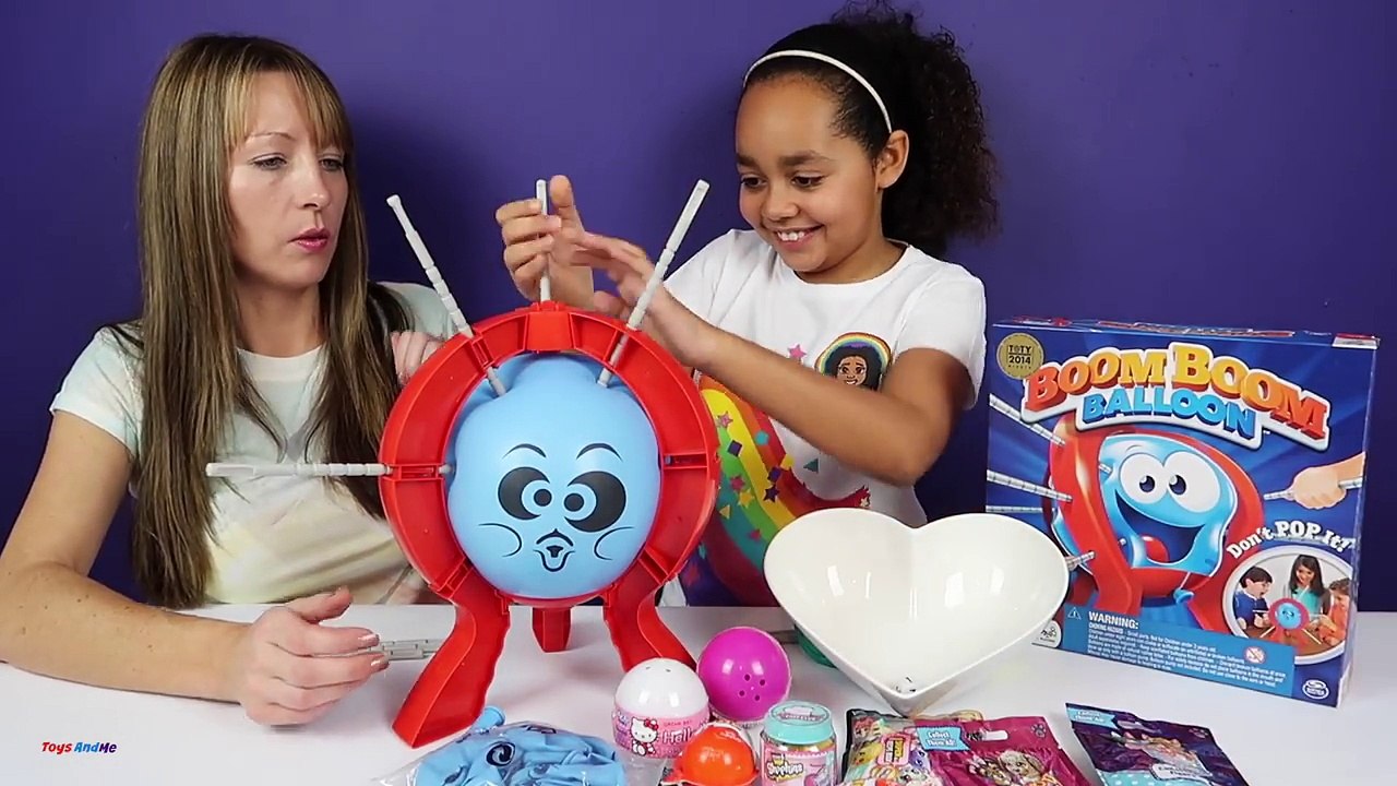 Boom Boom Balloon Toy Challenge Game Shopkins Surprise Eggs Hello Kitty Toy Opening