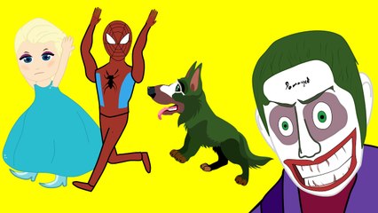 Joker DOG ATTACK Frozen Elsa & Spiderman - Funny Cartoon Pranks