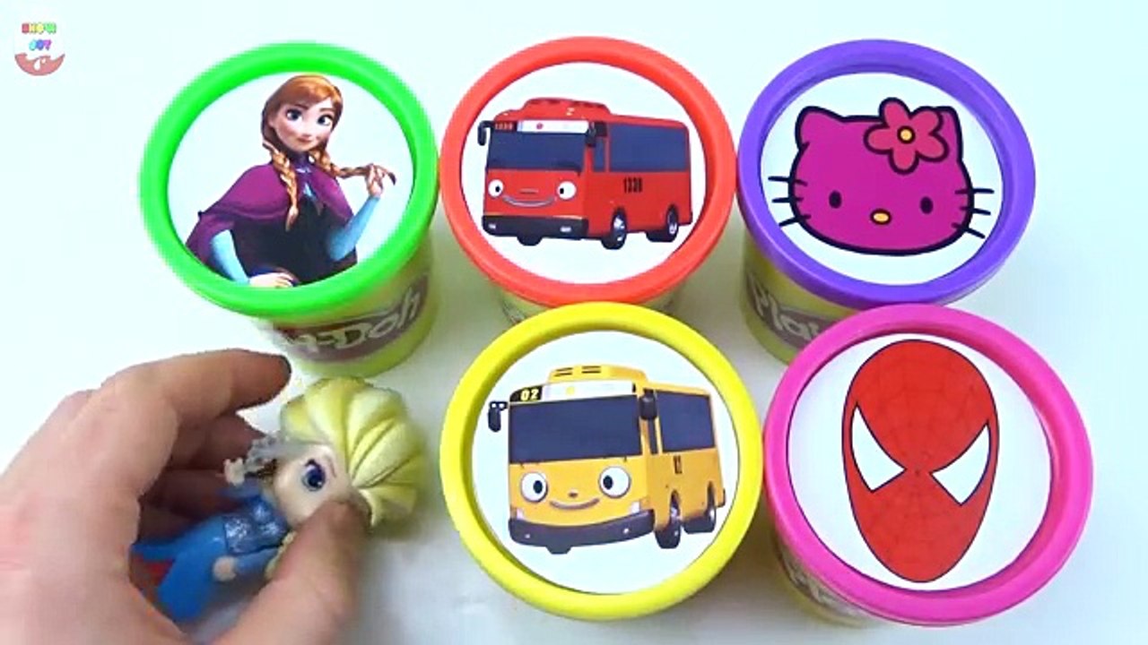 Сups Stacking Toys Play Doh Bottles Clay Tayo Bus Frozen Elsa Spiderman Superhero Family N
