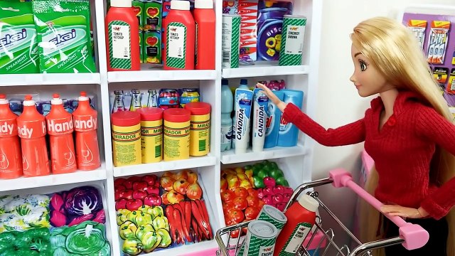 Princess Rapunzel Grocery Store! Elsa Barbie Supermarket Toy Barbie Bicycle Boneca no Supe