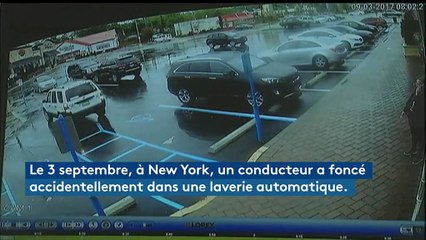 New York : Une laverie détruite par une voiture !