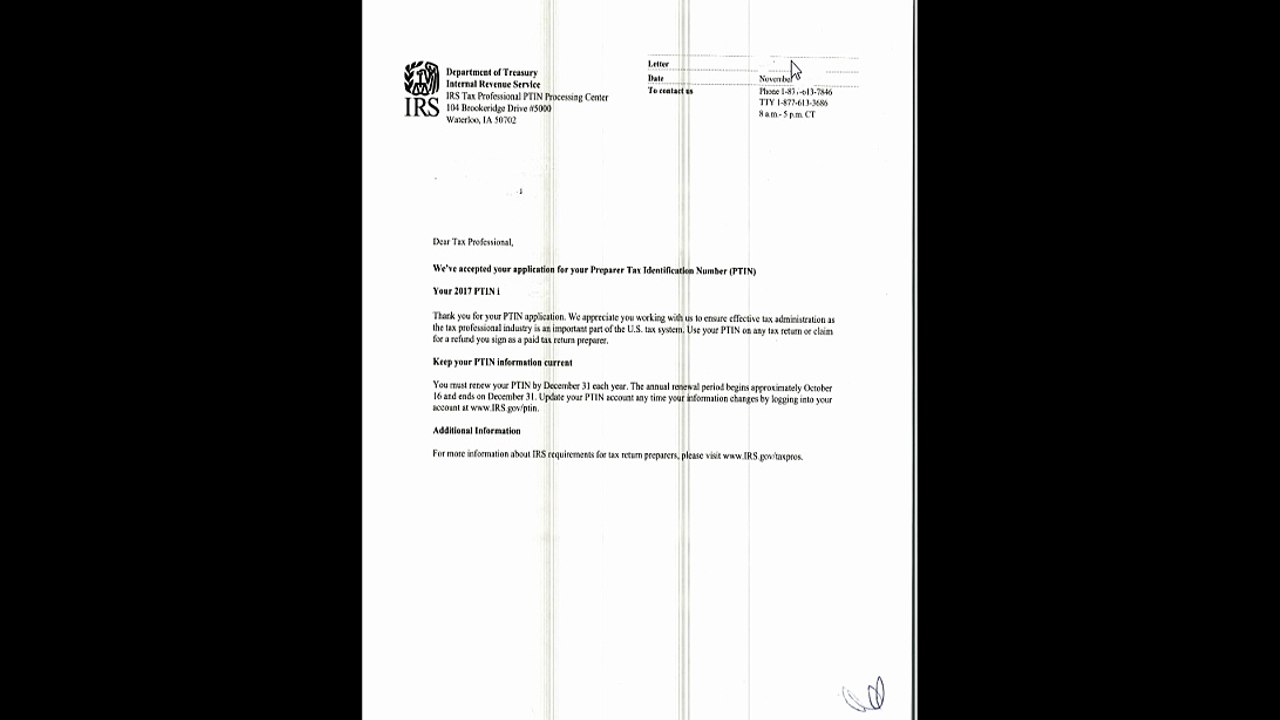 PTIN registration letter