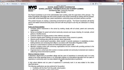 Parent coordinator with DOE APPLICATION